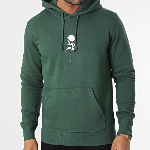 Sweat Capuche Roses Vert Blanc