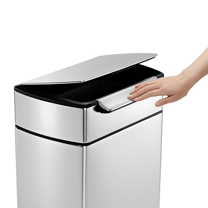 Poubelle rectangulaire à pédale Touch Bar Simplehuman, 45L en acier brossé