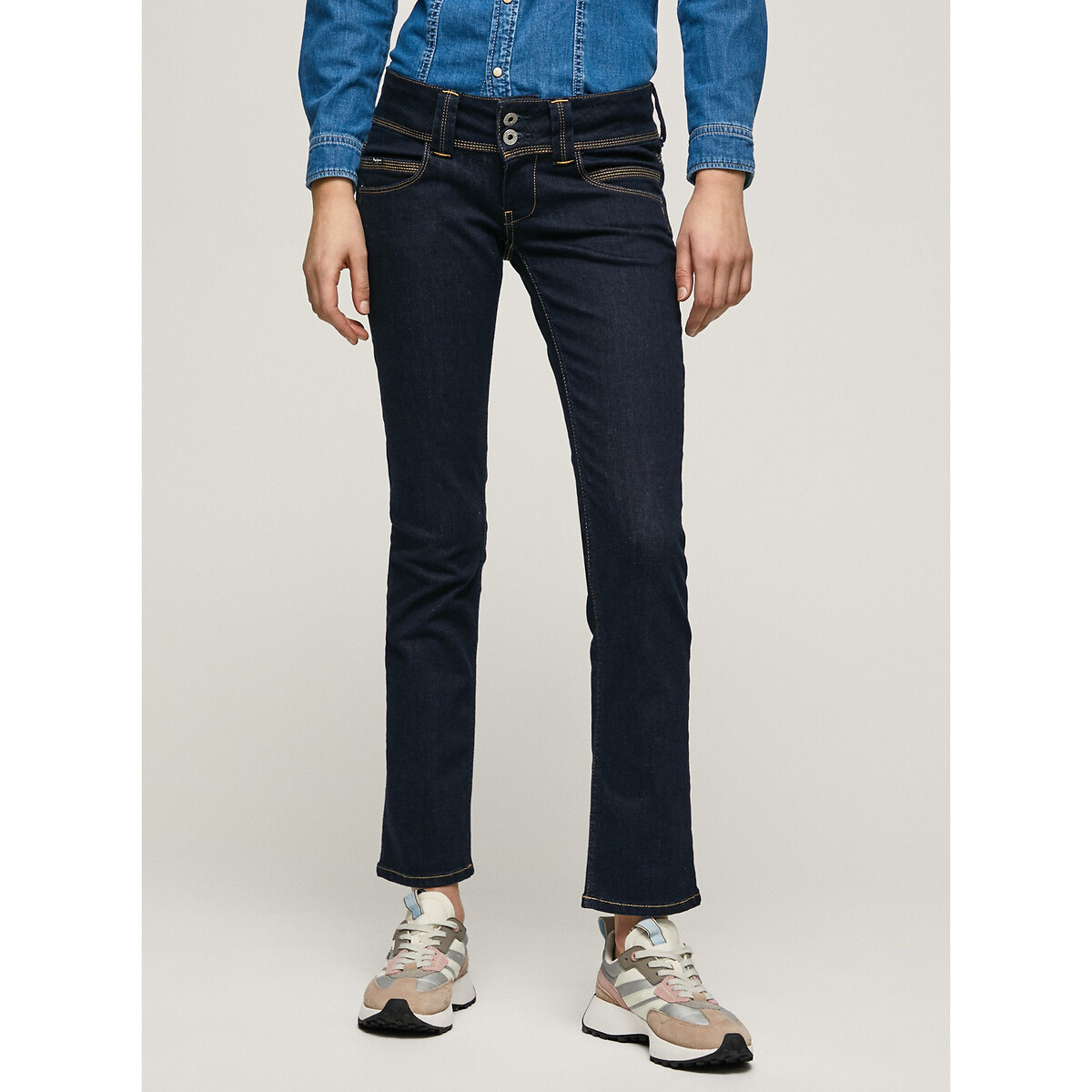 PEPE JEANS<br>VENUS calça jeans de cintura baixa com fechamento duplo por botões