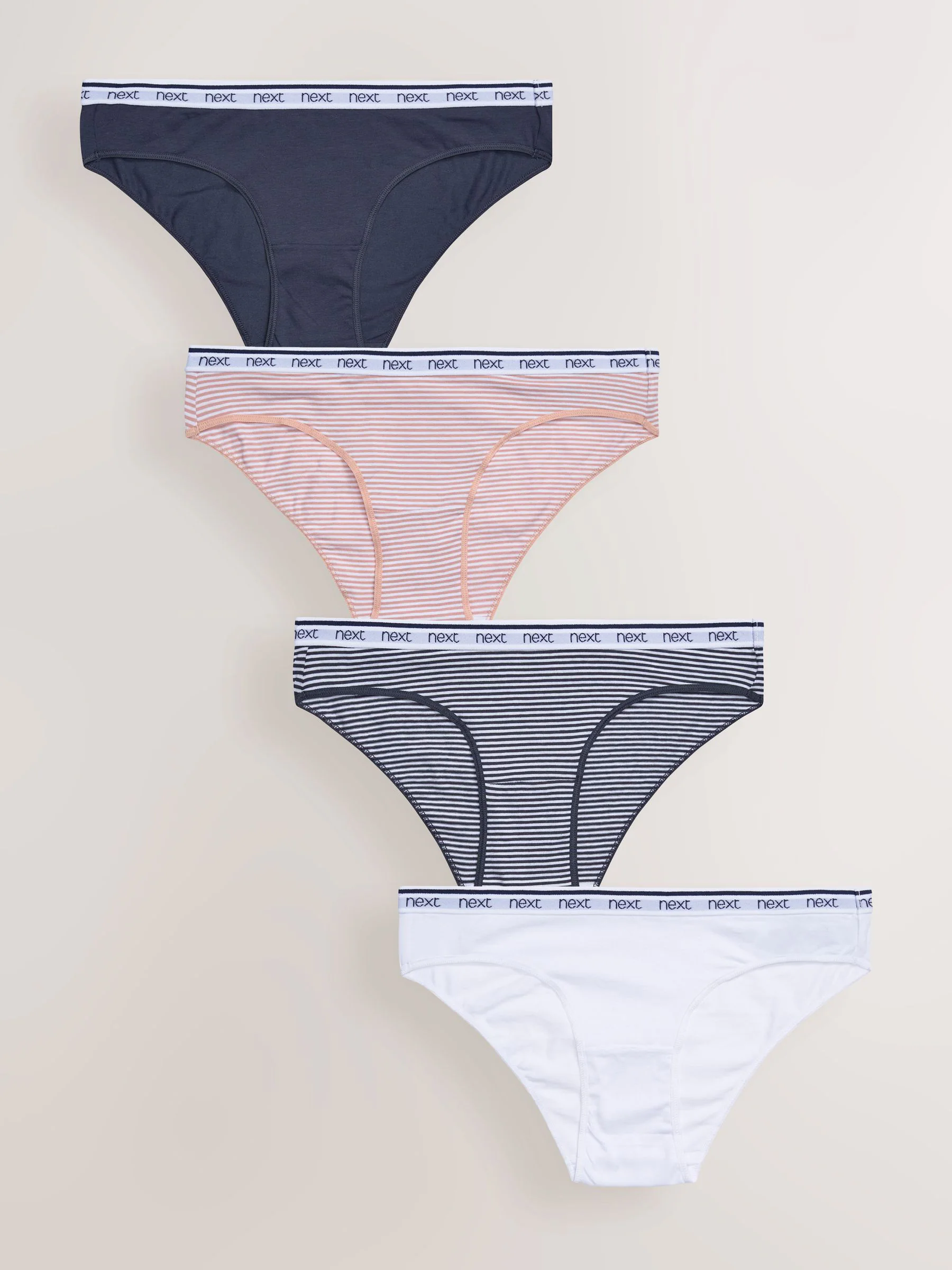 Roze/blauw gestreept - 4 Katoenen slipjes met logotailleband