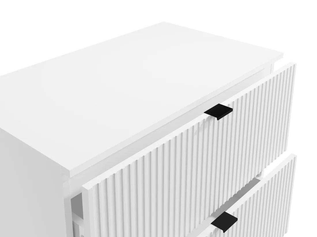 Meuble de salle de bain suspendu strié avec vasque ronde à poser - Blanc mat - 80 cm - ZEVINI