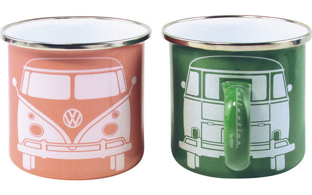 VW Collection T1 Bus Emaille Tassen Set 2 Stück 350 ml