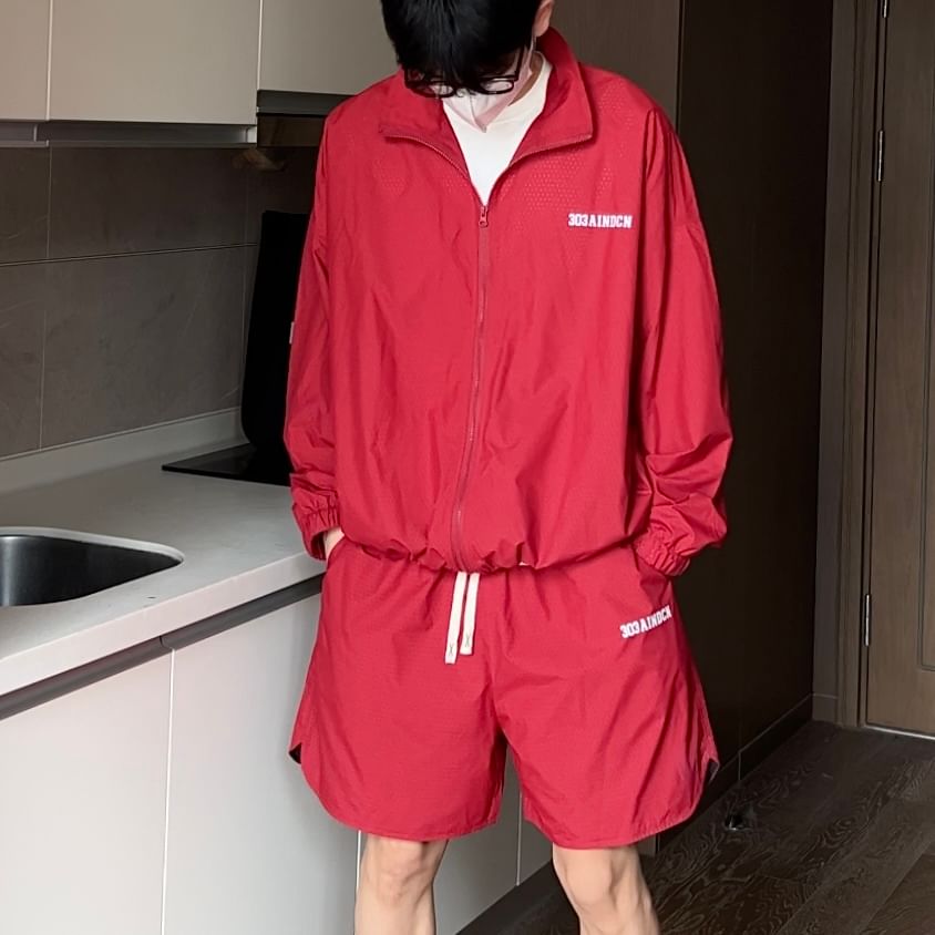 Breeson - Set: Lettering Zip Jacket + Mid Rise Shorts