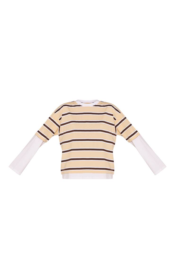 Butter Cream T-shirt Double Épaisseur À Rayures Buttercream