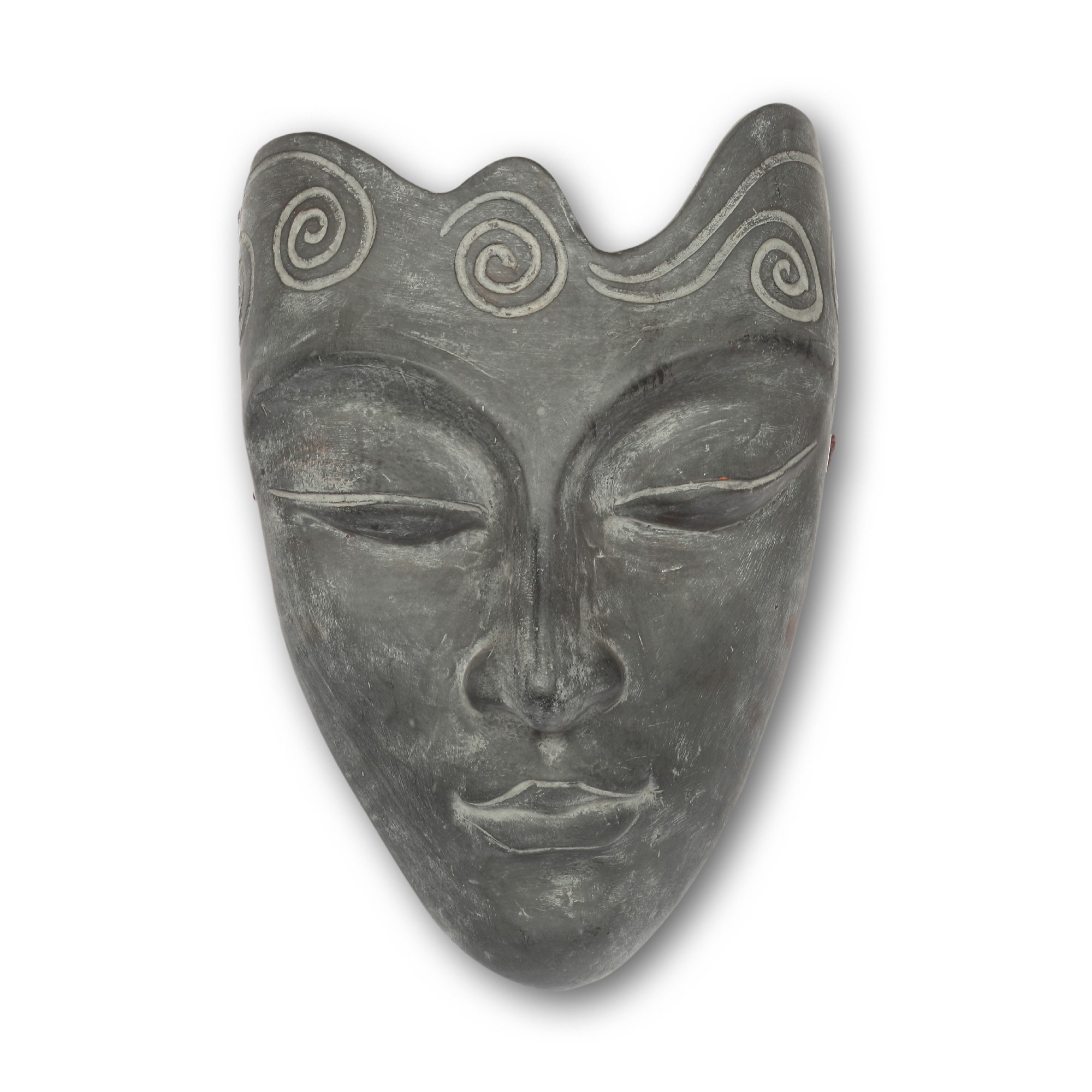 Buddha Maske aus Terrakotta, grau, H 40 cm, B 30 cm, L 15 cm von fischer's lagerhaus