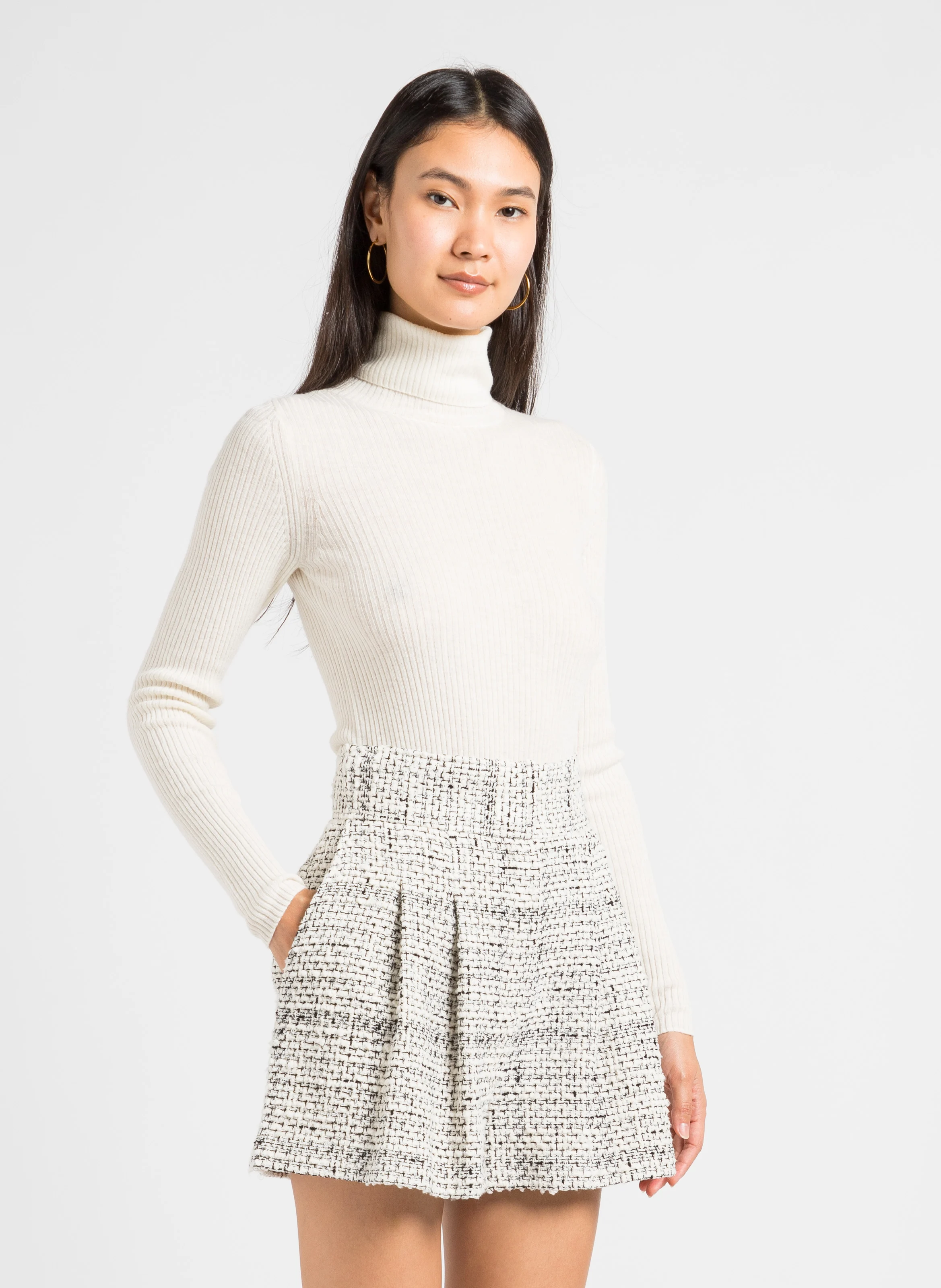 ZEO - Pull col roulé en laine mélangée | Beige