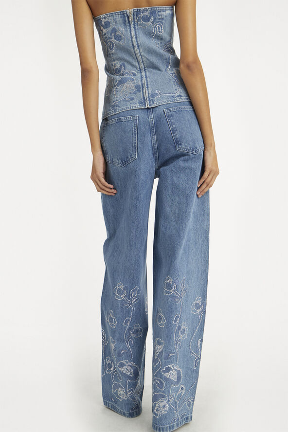 ROTATE Birger Christensen RHINESTONE WIDE LEG JEANS Medium blue denim