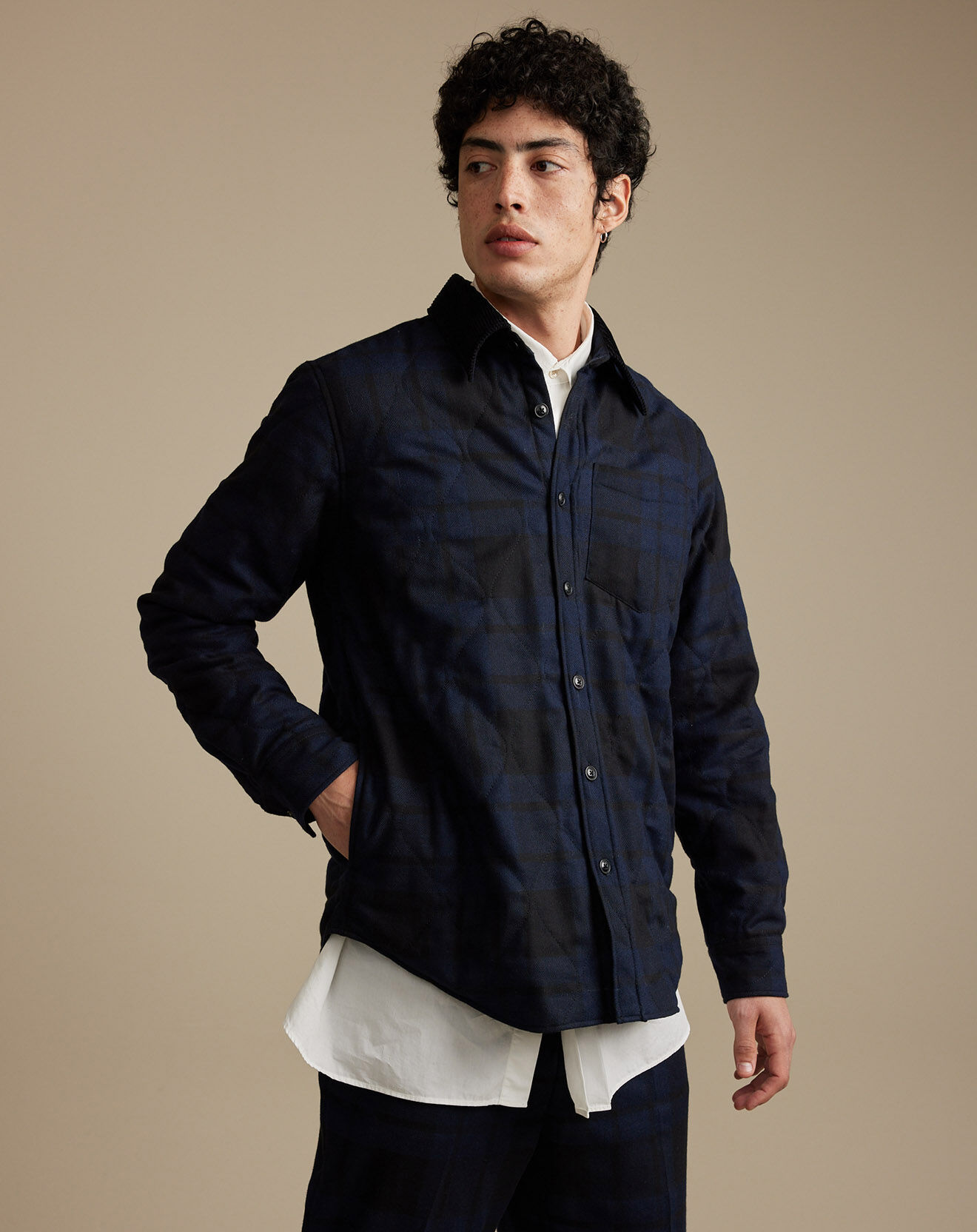 Bellerose Surchemise regular en Laine mélangée Freeman marine/noir