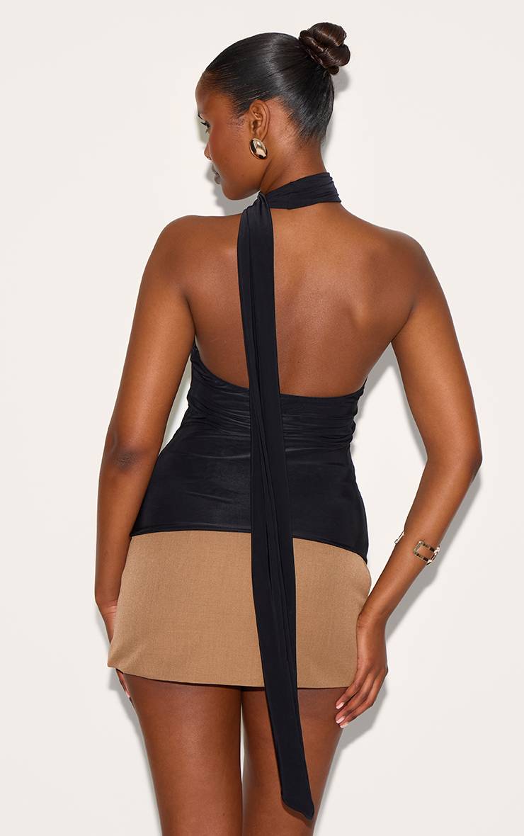Noir Haut Long À Détail Foulard Double Épaisseur