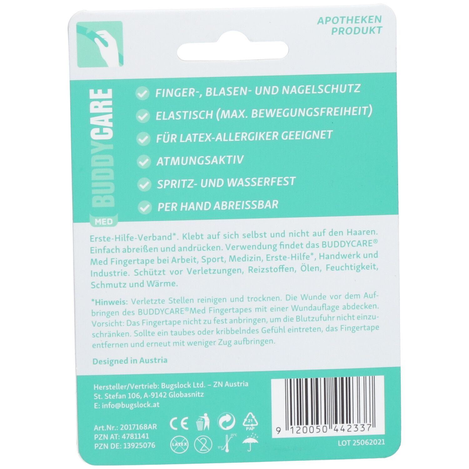 BUDDYCARE® MED Fingertape GRÜN 2,5cmx4,5m Latexfrei