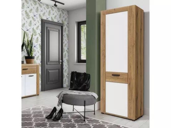 Vaisselier 1 porte Blanc/Bois clair - ABOKI - L 66 x l 40 x H 192 cm
