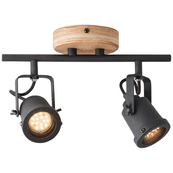Brilliant opbouwspot Inge 2-lichts hout/zwart