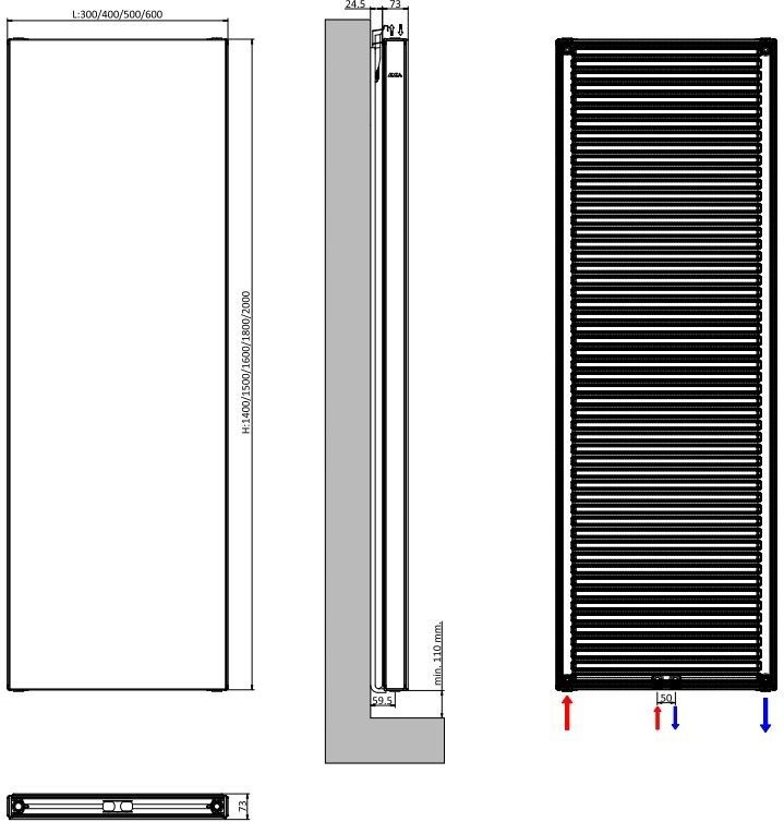 Oppio - Type 20 - Verticale Radiator - Mat Zwart - 1300 Watt - 160x40 cm