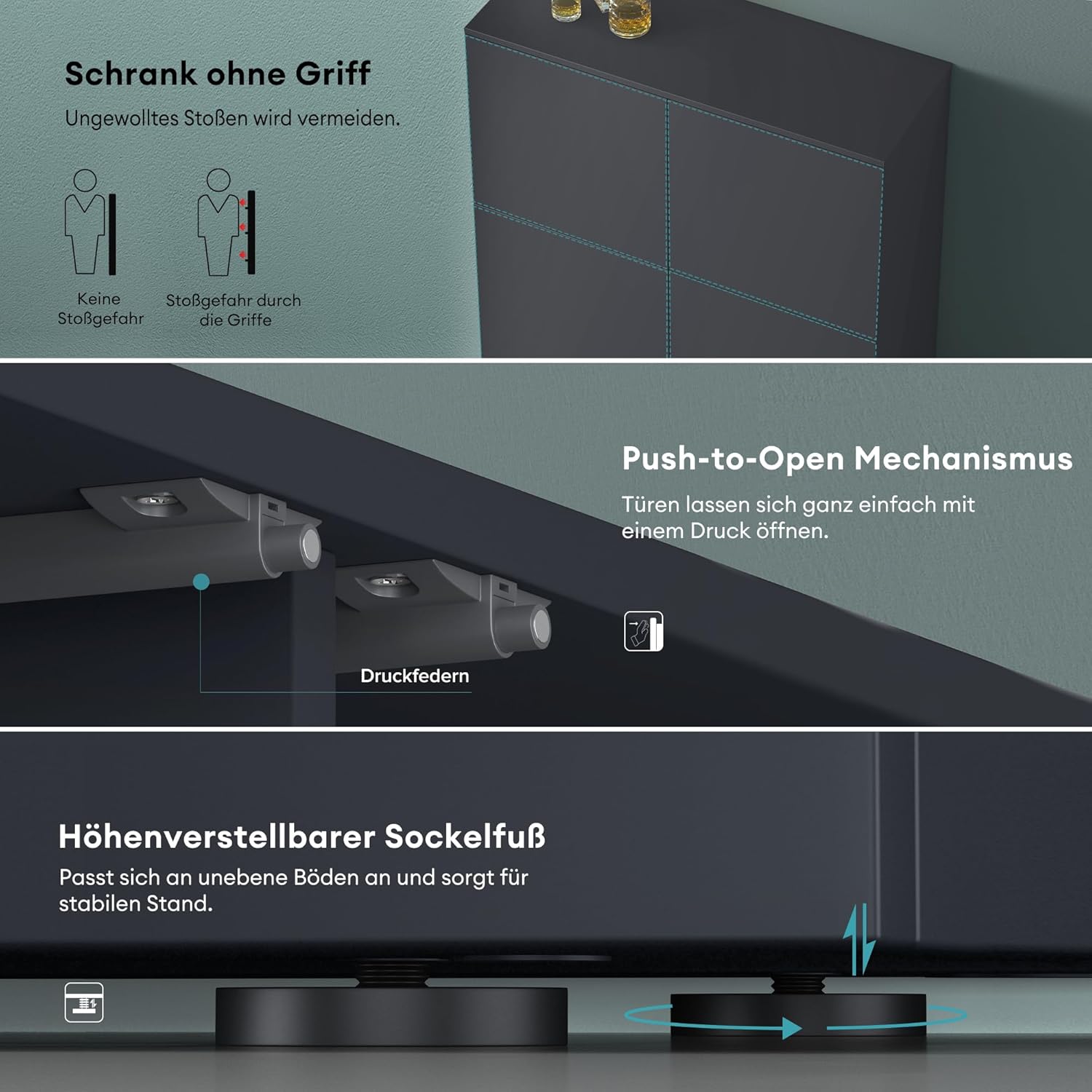 Mai & Mai Möbel Kommode Aufbewahrungsschrank mit 4 Türen in Anthrazit matt Sideboard Schrank Mehrzweckschrank BTH: 76x36,4x74 cm Schrank04