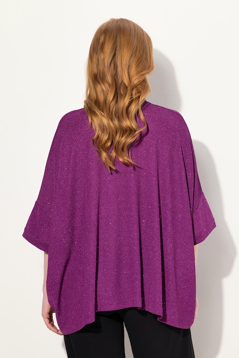 Shirt, oversized, Glitzer-Effekt, Rollkragen, Halbarm