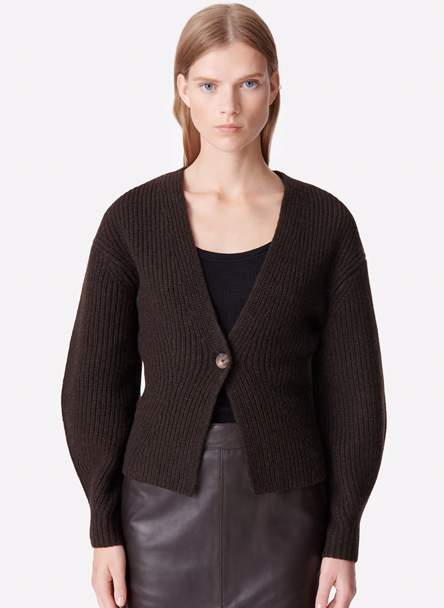 DELORIS - Gilet col V en laine | Marron
