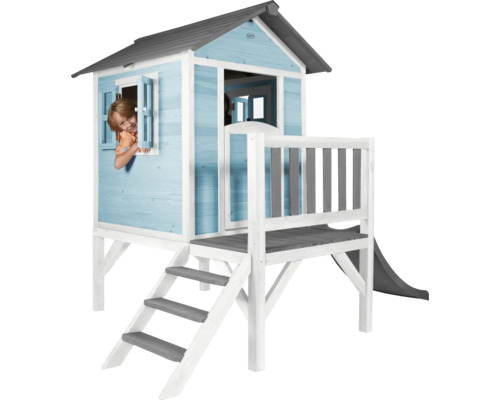 Speelhuis op stelten, axi Lodge, 240 x 167 cm, hout, blauw, inclusief zwarte glijbaan