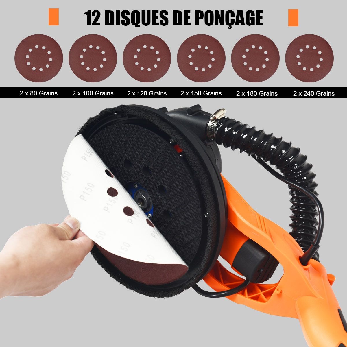 Ponceuse à Plâtre Murale 750W Ø 225mm Aluminium 6 Vitesses Variables Lumières LED Manche Télescopique 12 Disques Abrasifs - Lidl-Manfred
