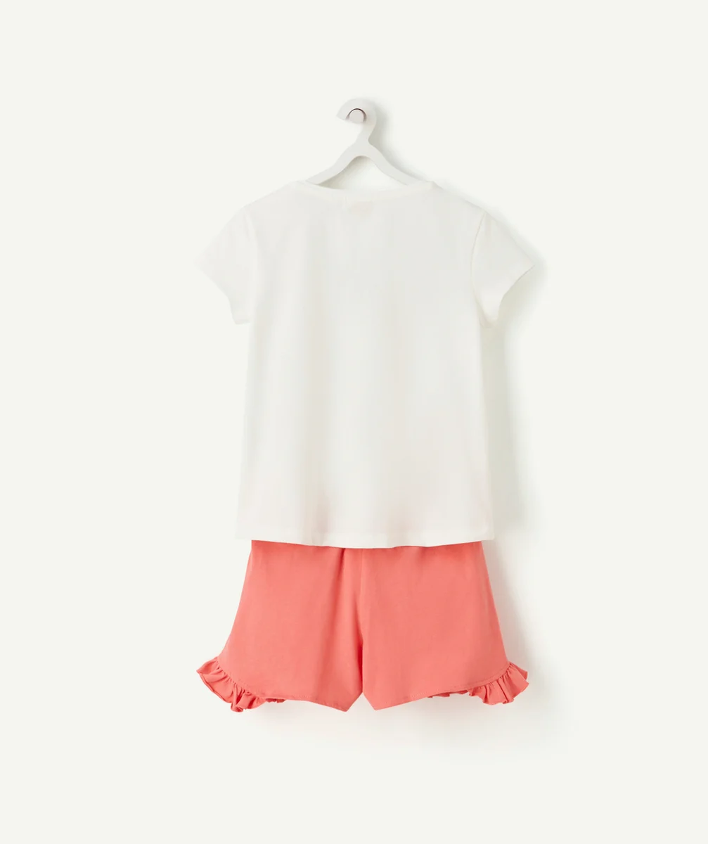 PYJAMA FILLE EN FIBRES RECYCLÉES ROSE ET BLANC MOTIF FLORAL