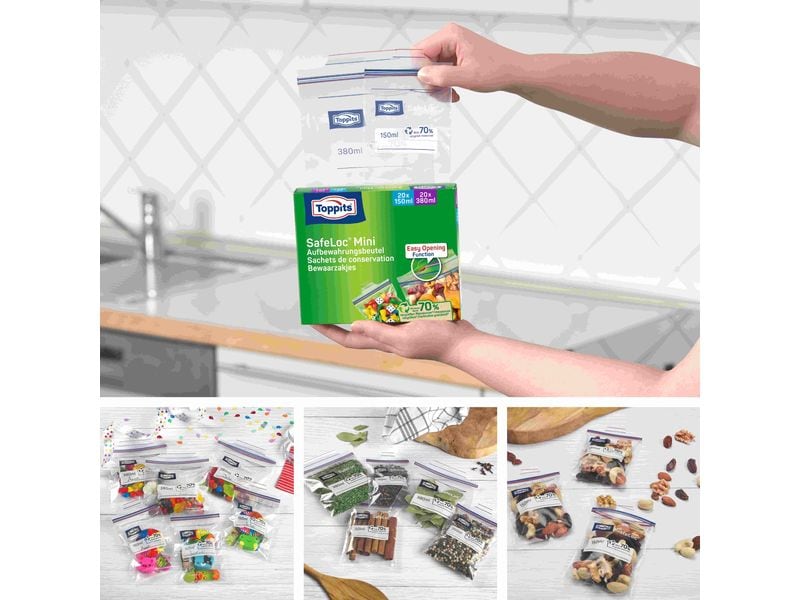 Toppits Gefrierbeutel Mini Zip-Verschluss SafeLoc, 40 Stück Gefrierbeutel mit SafeLoc-Verschluss