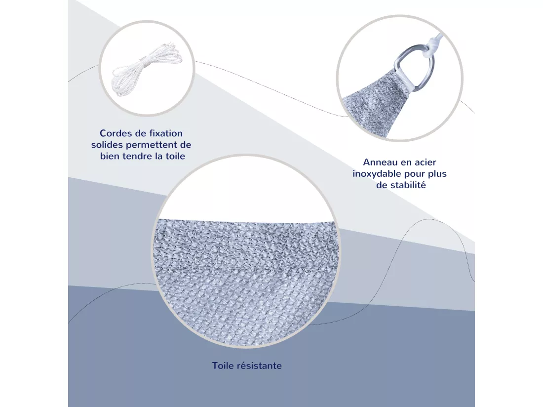 Voile d'ombrage rectangulaire anti-UV HDPE 4L x 3l m gris