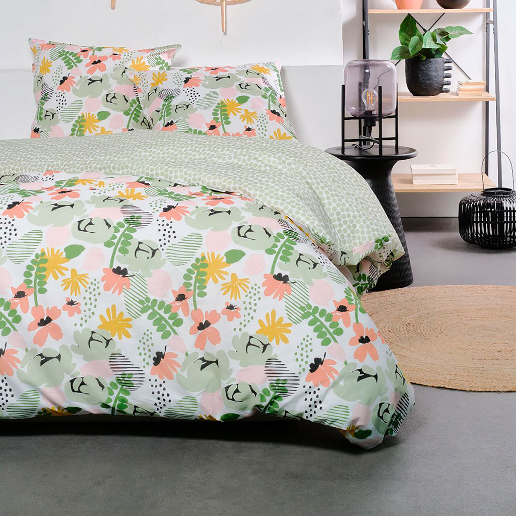 Parure de lit coton 57 fils avec motifs feuille 240x260cm