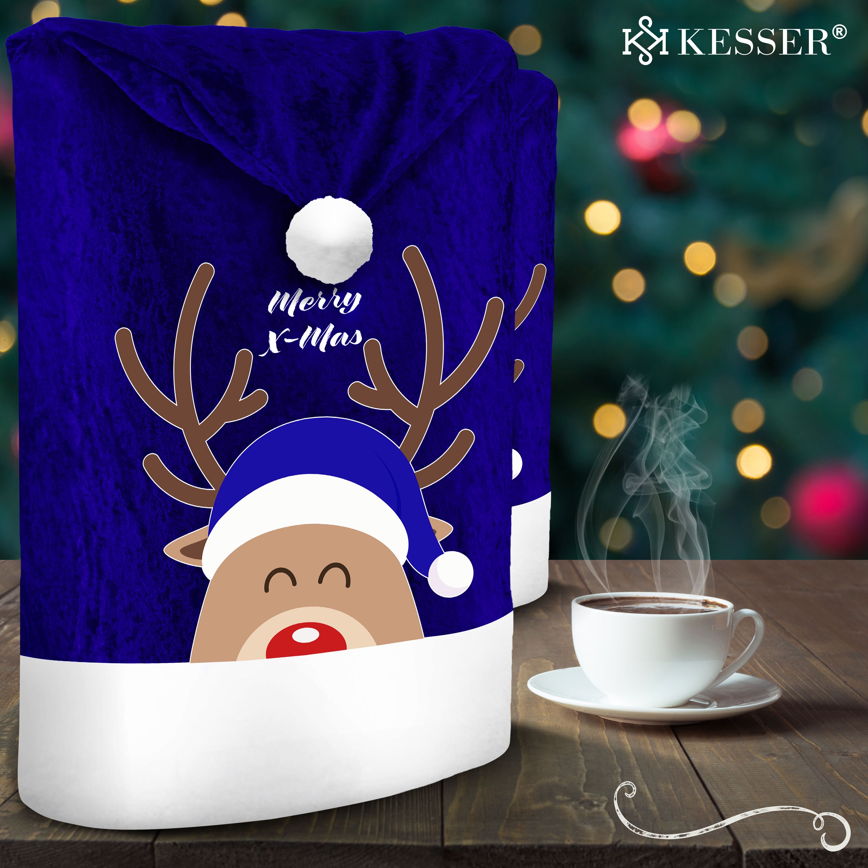 KESSER® Premium Weihnachtsstuhlüberzug Set Stuhlhussen für Weihnachten Nikolausmütze Stuhlbezug Husse Weihnachtsdeko für Stühle Überzieher - Stuhlabdeckung im weihnachtlichen Design