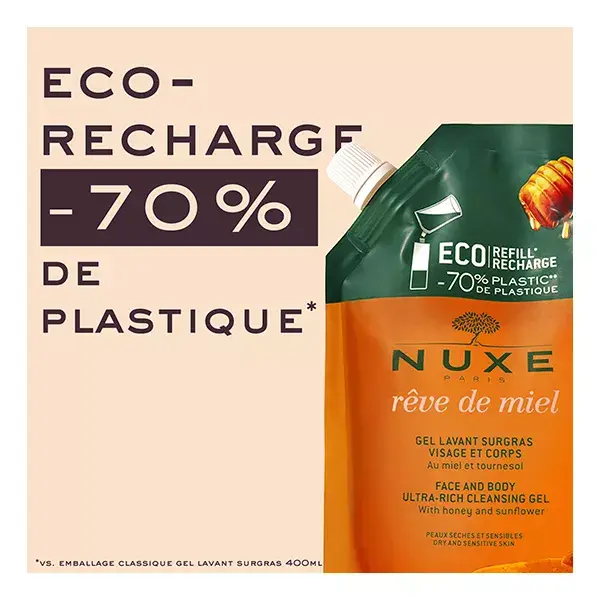 Nuxe Rêve de Miel Eco-Refill Gel de Limpeza Ultranutritivo para Rosto e Corpo 400ml