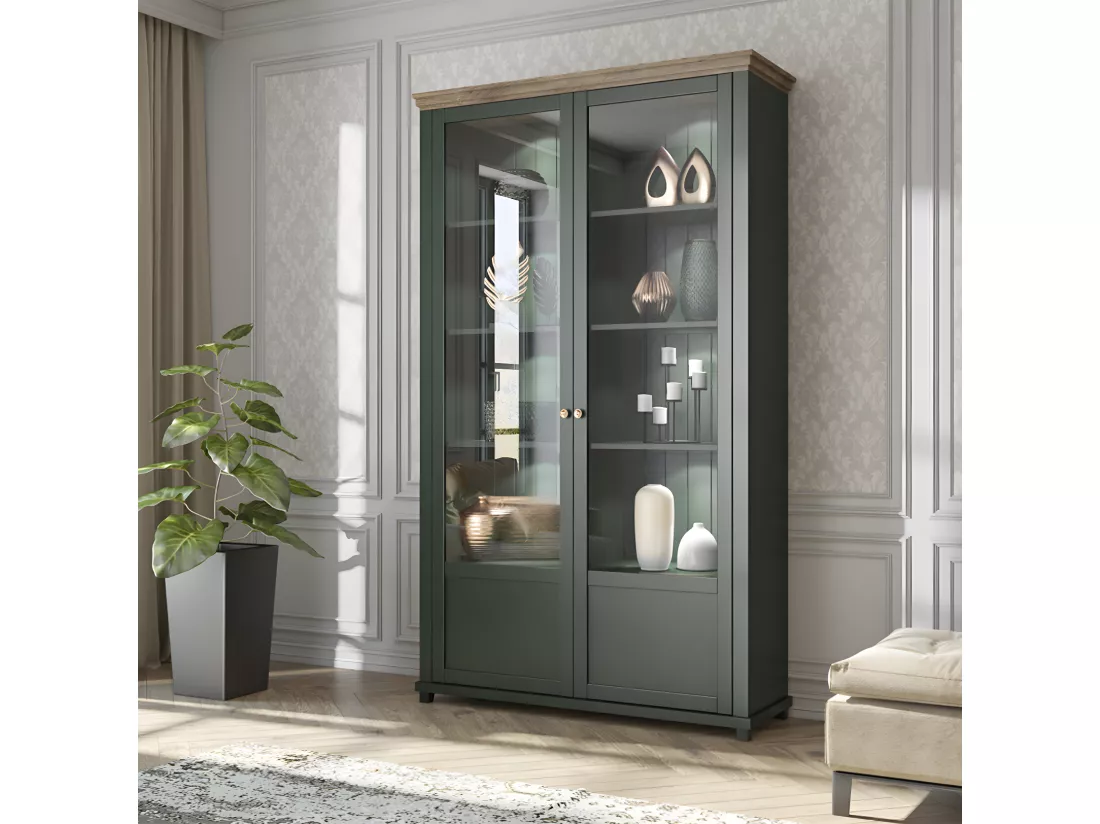 Vaisselier 2 portes Martin Vert et Bois