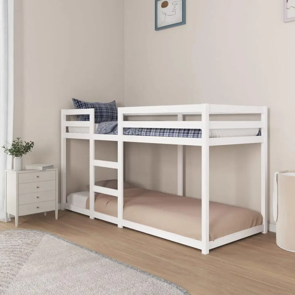 vidaXL - Stapelbed met zijladder - Wit - Massief grenenhout - 80x200 cm