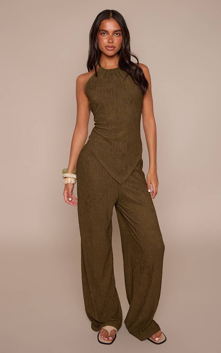 Kaki Pantalon Large Texturé Ensemble Coordonné