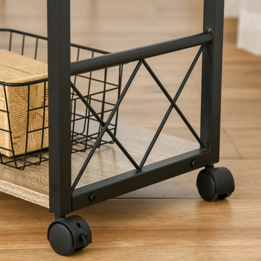 HOMCOM Mobiler Beistelltisch mit Schublade Eiche