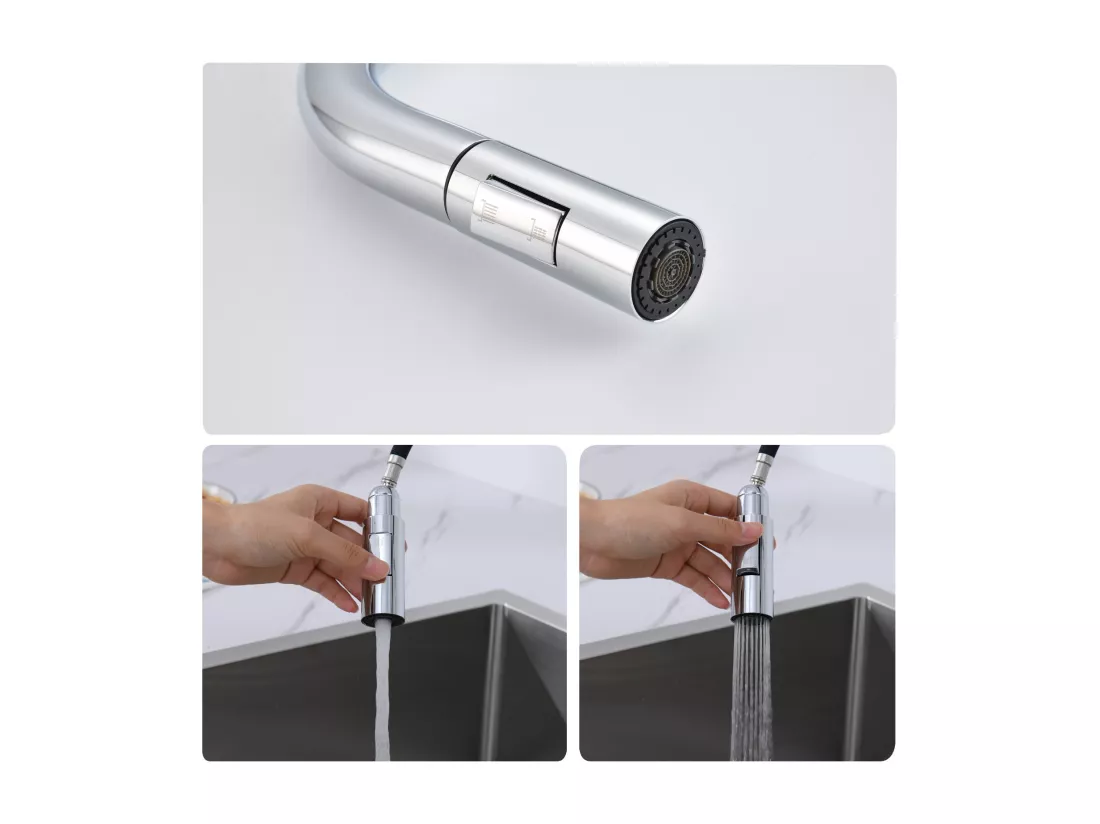 Mitigeur de Cuisine Douchette Extractible,AURALUM MAX,avec 2 Fonctions Robinet de Cuisine Rotatif à 360°,Acier Inoxydable,Eau Froide et Chaude,Chromé