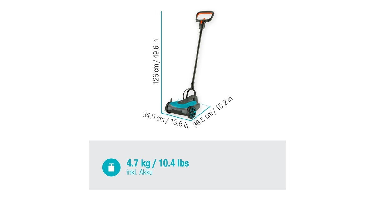 GARDENAHandyMower 22/18V P4A set grasmaaier  (Grijs/turquoise, 14620-20, Accu inbegrepen)