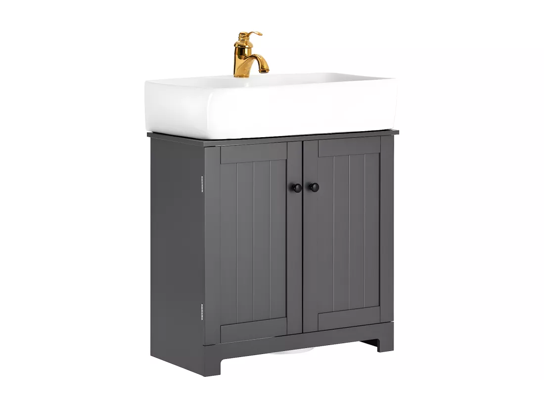 SoBuy BZR18-II-DG Meuble Sous-Lavabo à 2 étages et 2 portes meuble de rangement de salle de bain - L60cm x P30cm x H60cm