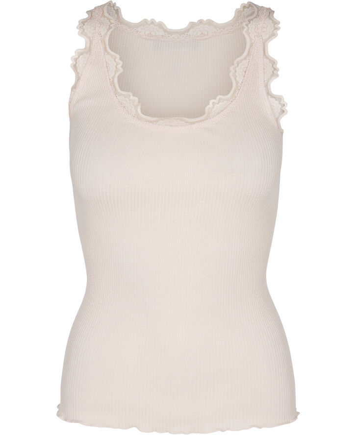 Rosemunde Silk top regular w/vintage lace Lyserød