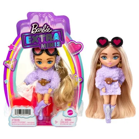 Barbie Extra Minis-Puppen Sortiment (ca. 14 cm) mit Moden, Accessoires und Puppenständer, 1 Stück, 4-fach sortiert
