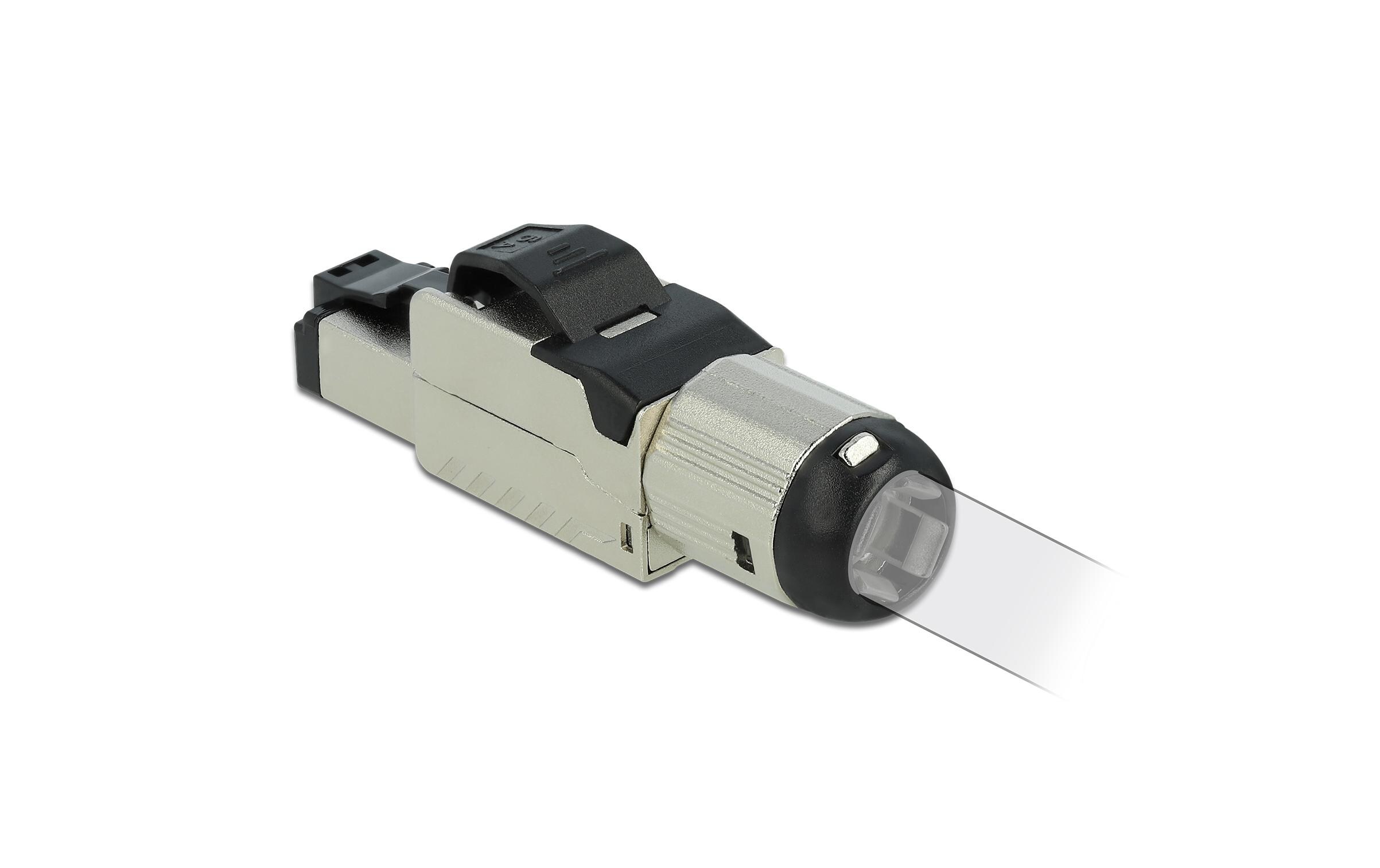 Stecker RJ45 Cat.6A Feldkonfektion, 1 Stück, werkzeugfreiDelock RJ45 Stecker feldkonfektionierbar Cat.6A Metall gewinkelt