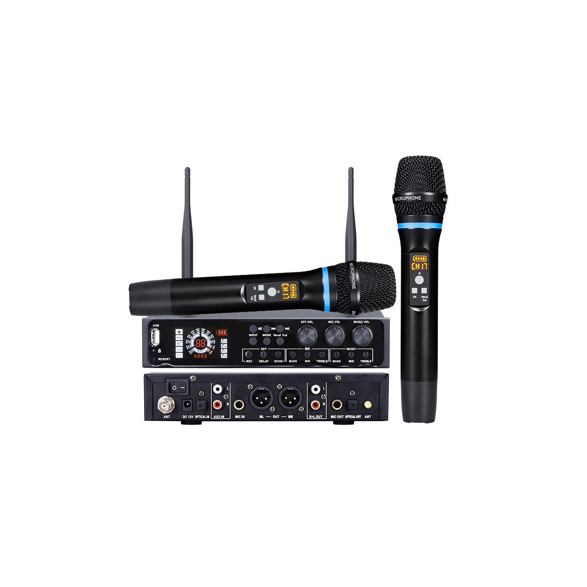 Komplett trådløst mikrofonsystem med Bluetooth for bryllup og karaoke Sort