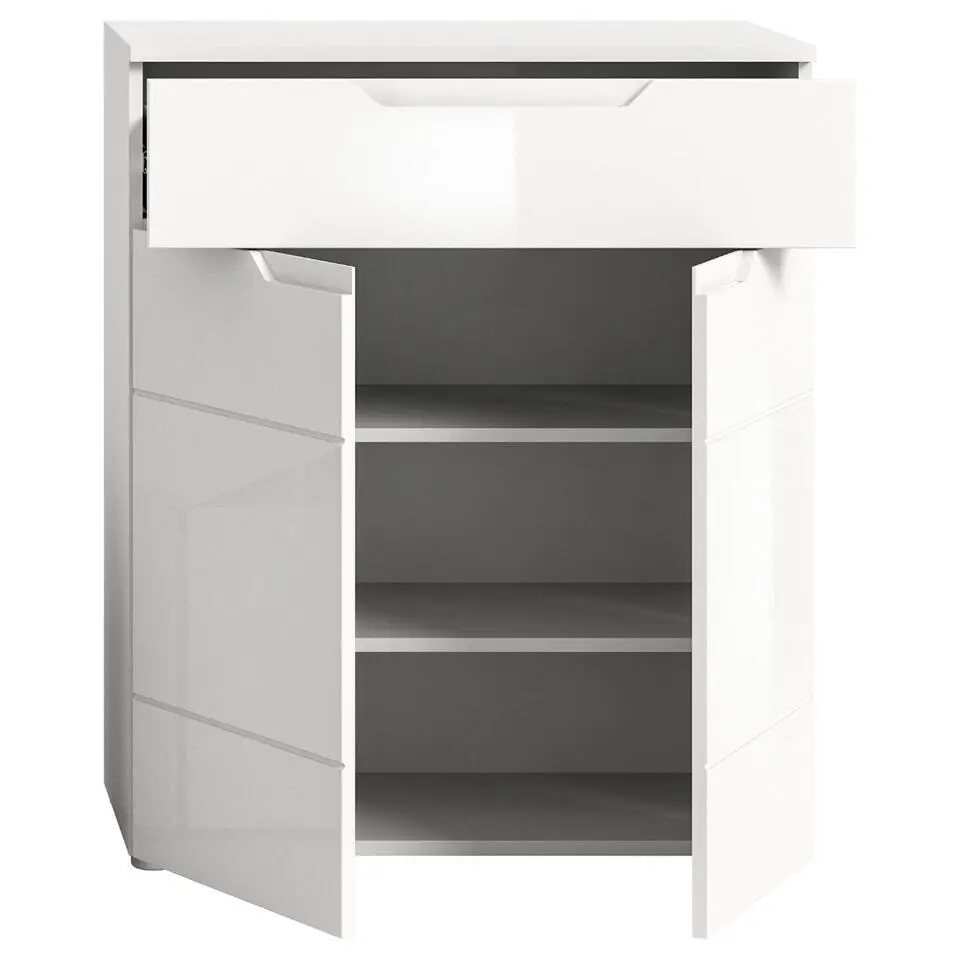 Hioshop Solero schoenenkast 2 deuren- 1 lade wit hoogglans- wit