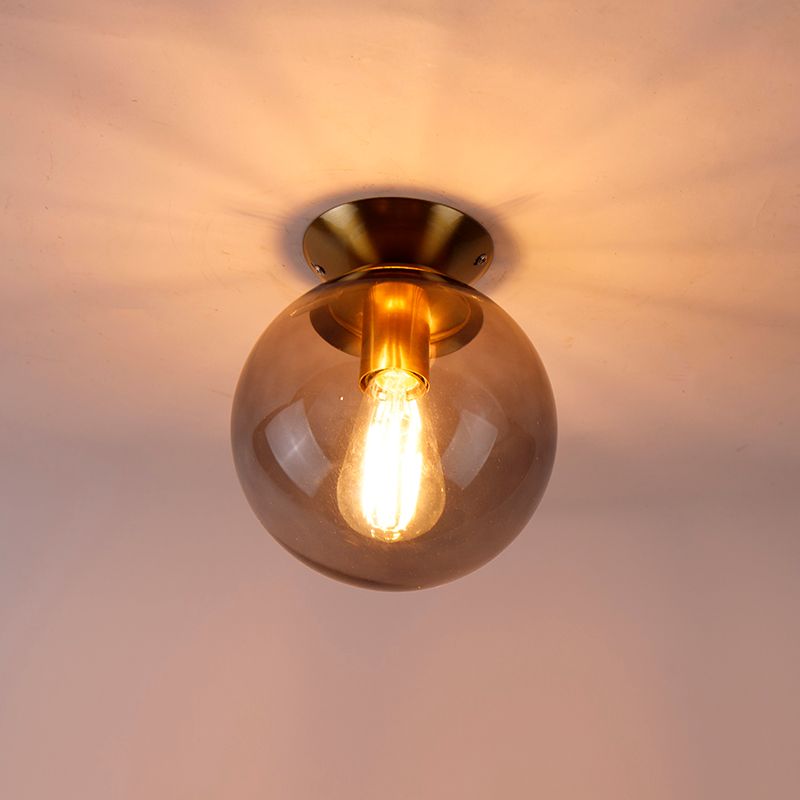 Art deco plafondlamp messing met smoke glas - Pallon