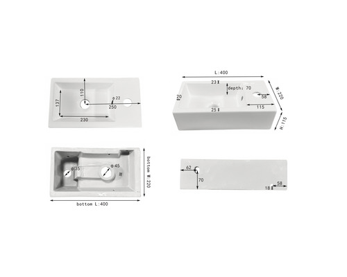 Verschil fonteintje 40 x 22 cm wit mat 38.005.77