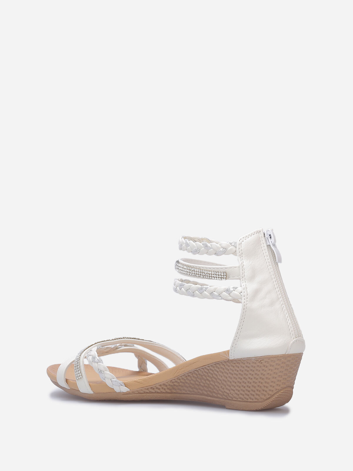 Sandales compensées avec brides à strass- Blanc