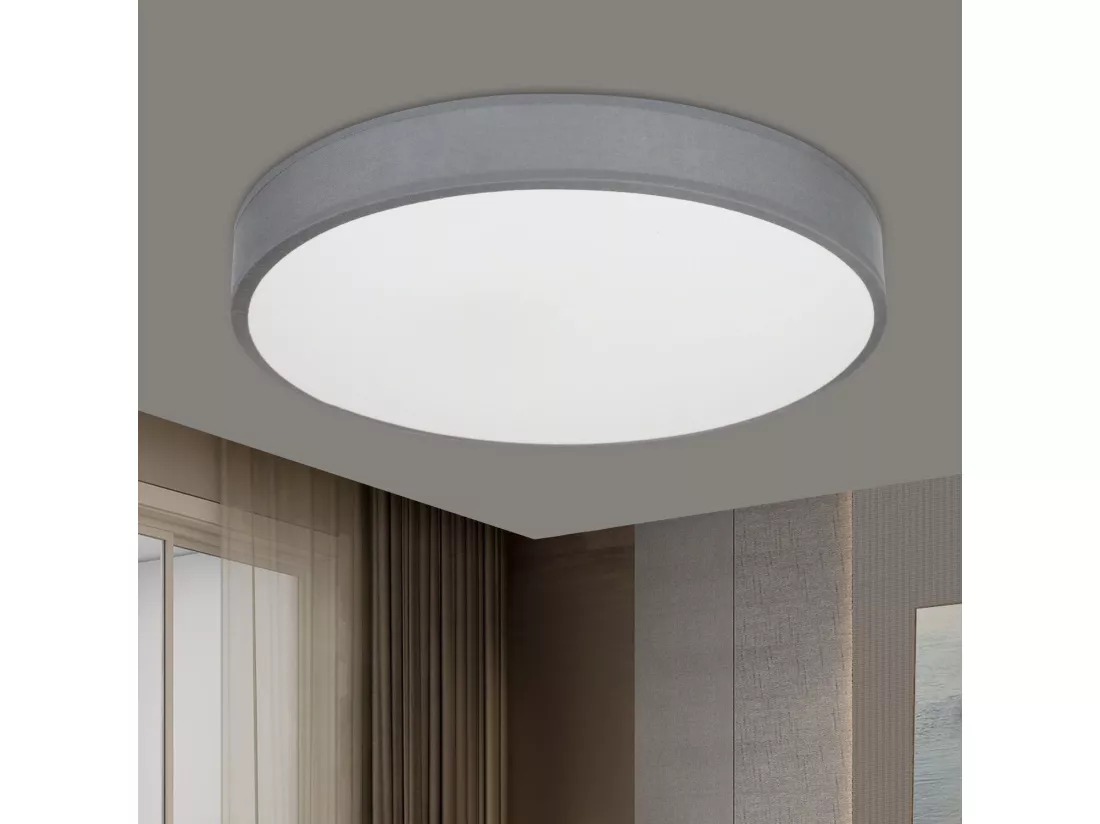 NETTLIFE Plafonnier Abat-Jour Rond Tissu Gris Moderne Cuisine Salle de bain Chambre à coucher Hall 30CM 12W