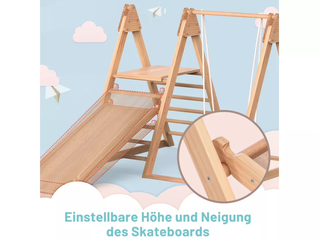 Toboggan et balançoire pour enfants, jouets en bois pour enfants. Fabriqué en pin massif, contreplaqué. Jouet pour enfants 3 en 1 avec structure d'escalade, balançoire, toboggan, jouet combiné pour l'intérieur