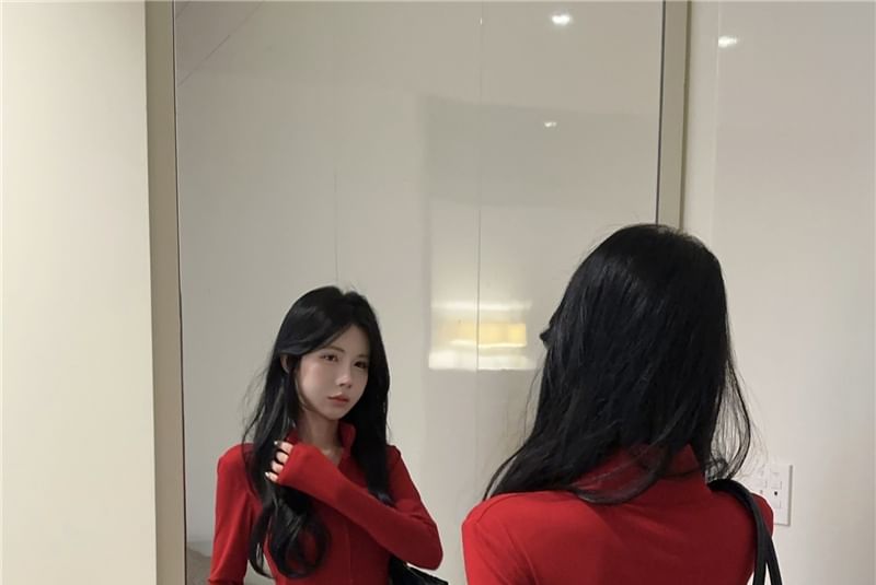 NENE - Slim fit T-shirt met lange mouwen en mockneck, effen rits
