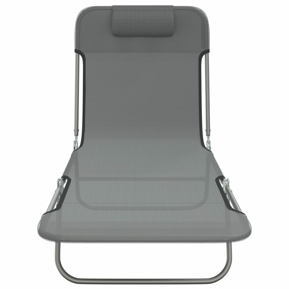 Chaises longues pliables 2 pcs gris textilène et acier