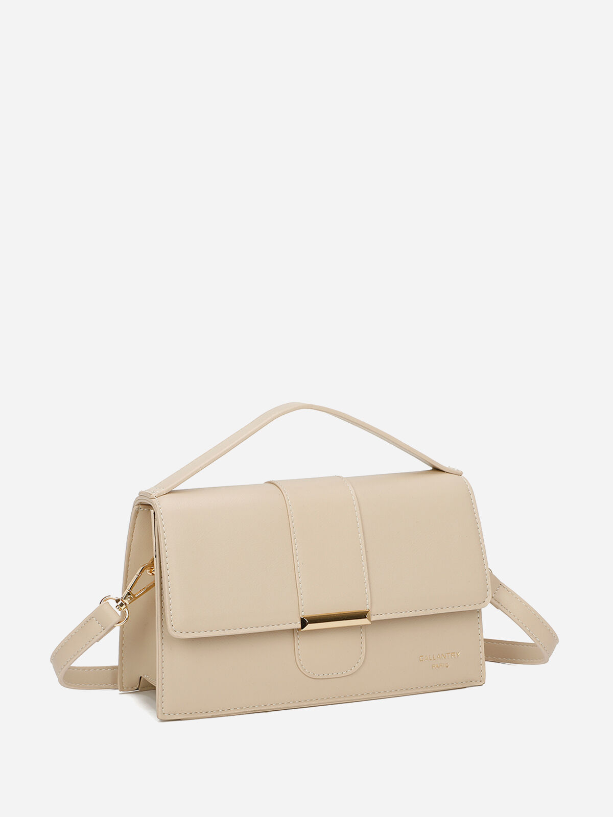 Mini sac rectangle à fermoir doré- Beige