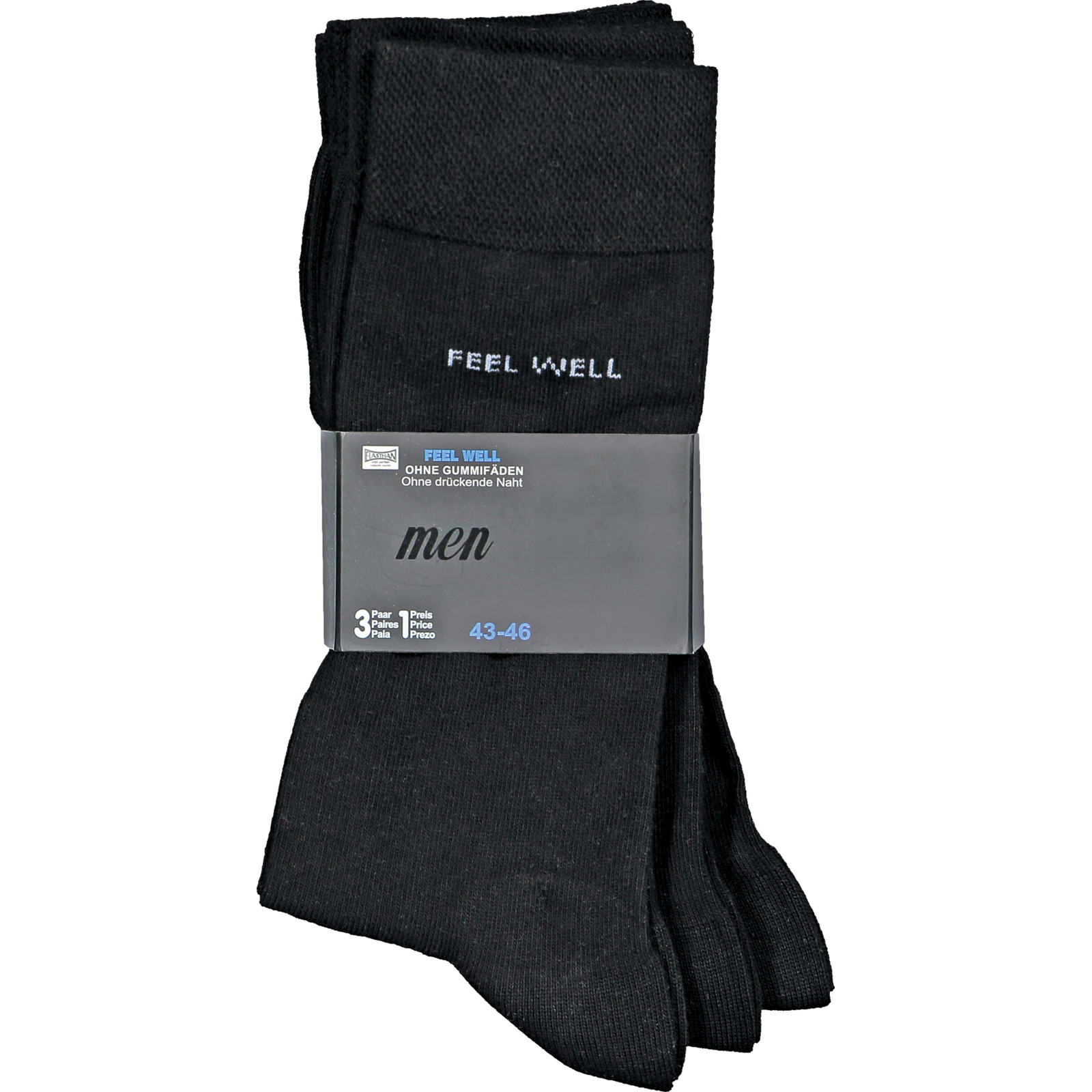 Feel Well Herren-Socken, 3er-Pack 39-42, schwarz