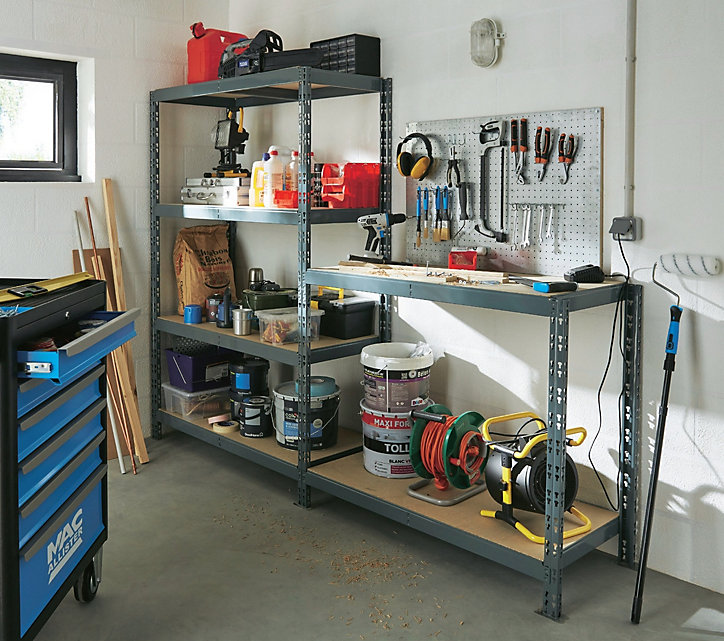 Étagère de garage double en métal et bois H. 176,8 x L. 230 x P. 50 cm